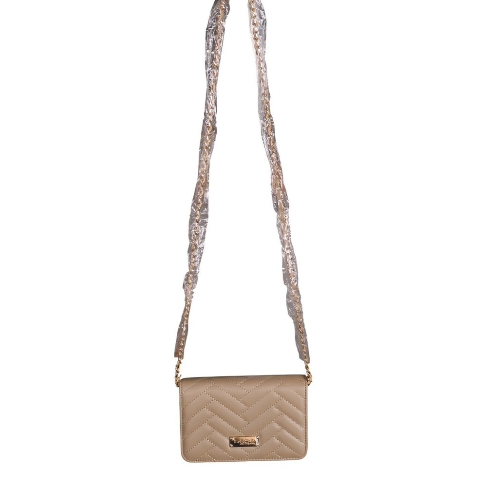 bebe Sophia Small Taupe Beige Quilted Chevron Gold Chain Crossbody Bag Purse NWT